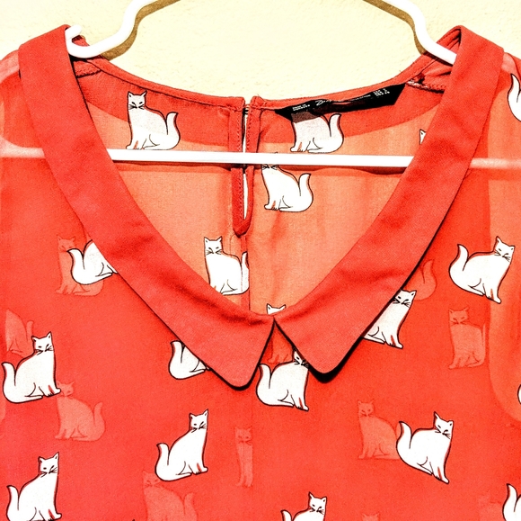 ZARA Red sheer cat blouse (Small) - Picture 7 of 11